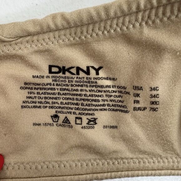 DKNY Sz 34C Bra 453200 T-Shirt Padded Fusion Perfect Underwire Beige Microfiber - Picture 12 of 13